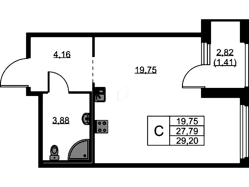 Квартира студия 29.2 м², 6/15 эт., ЖК «GloraX Парголово»